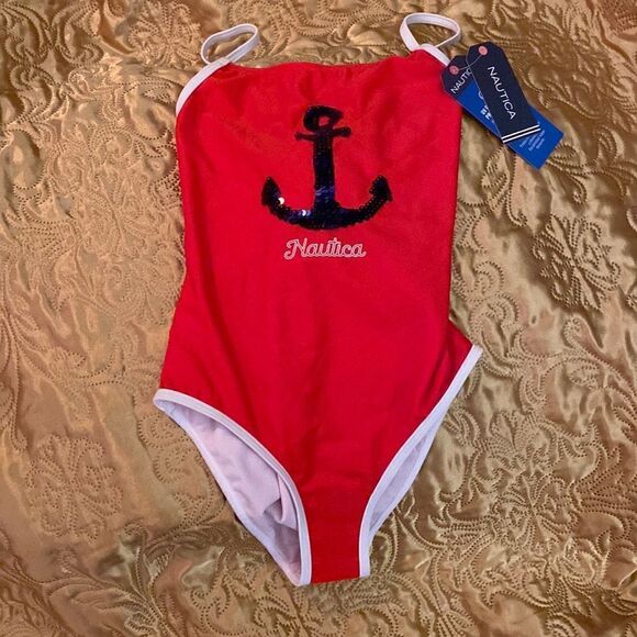 Nautica Performance One Piece Swimsuit with 50+UPF UV (12/14 Large) - Picture 1 of 8